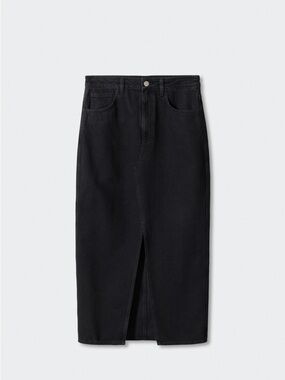 Black Denim Midi Skirt with Front Slit MANGO